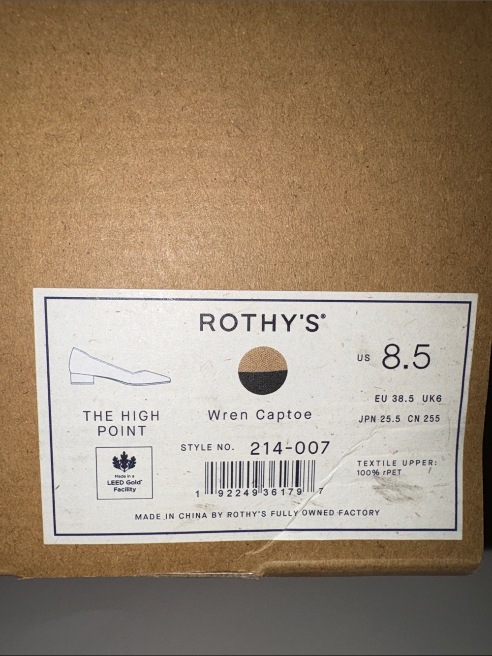 Rothy’s The High Point Wren Captoe Flats 8.5 Camel & Black NIB $190 Retail - Picture 9 of 10